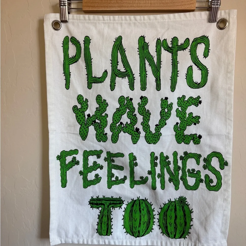 Urban Outfitters Home Plants have Feelings Green White Wall Hanging Decor